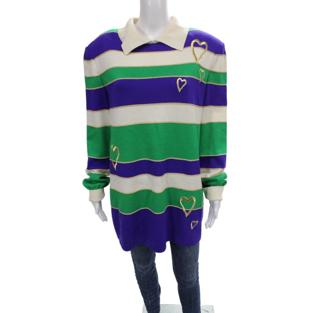 St. John Collection By Marie Gray Unisex Beige Striped Pullover Sweater Size L